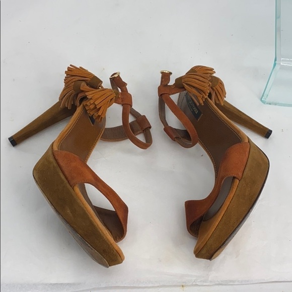 Sergio Rossi Sz 39.5 Suede Brown/Rust High Heels - Picture 2 of 14